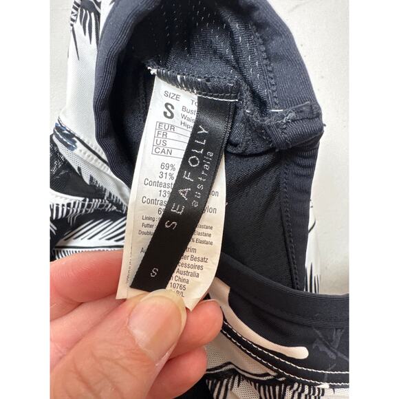 Seafolly Palm Beach Black & White High Neck Racerback Sheer Panels Swim Top S - Picture 6 of 10